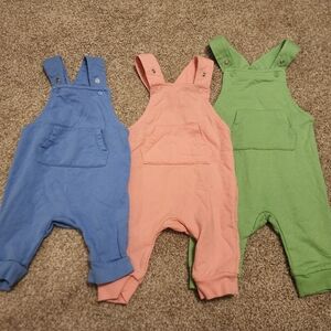 Baby lot Jumpsuit overalls 3 piece H&M 3-6 month blue pink green overalls set
